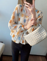 V-Neck Long Sleeve Polka Dots Chiffon Shirt